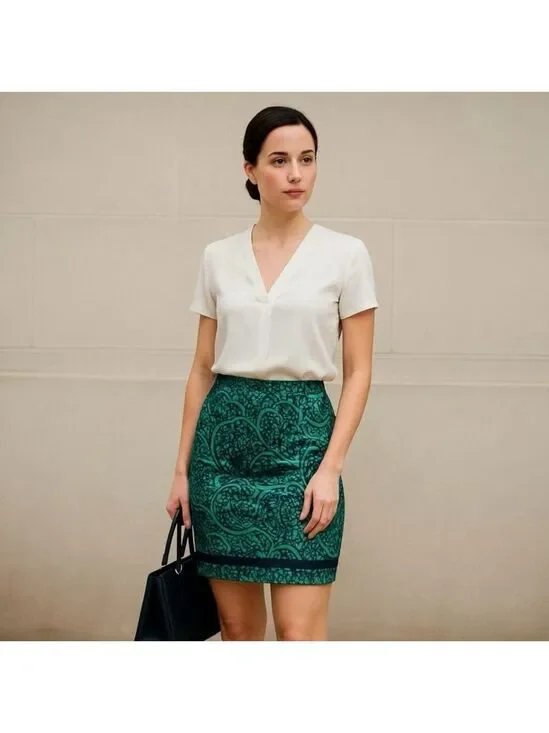 Ann Taylor Factory Green Patterned Mini Pencil Skirt Size 4 - Picture 1 of 11